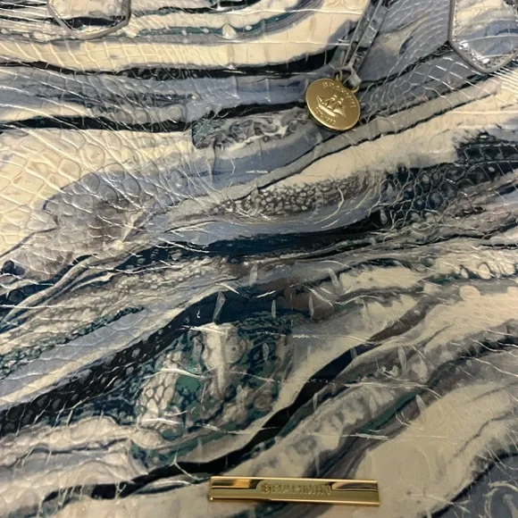 Brahmin Leather Misha Splash Tote Bag EUC Blue & White W/ Matching Wallet - Picture 5 of 16